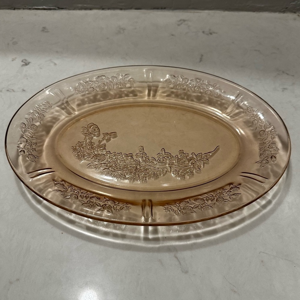 Vintage Anchor Hocking Pink Depression Glass Oval Serving Platter Sharon Cabbage